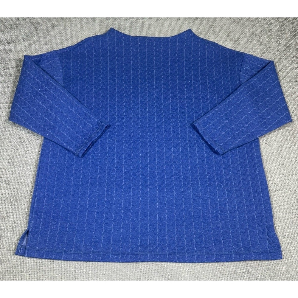 T by Talbots Sweatshirt Womens 2X Blue Quilted Pullover Mock Neck Long Sleeve‎